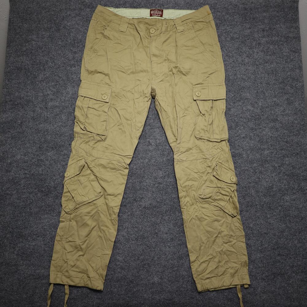 Matchstick Cargo Pants Mens 38x30 Beige Cotton Canvas Straight Leg Casual